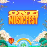 ONE MUSICFEST logo over a whimsical fantasy landscape with a yellow brick road and a city in a glass dome