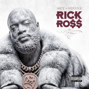 'Set In Stone' by Rick Ross album cover: marble statue of the artist wearing a fur coat and diamond chains
