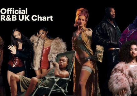 Official R&B UK Chart banner featuring a collage of R&B artists against a black background