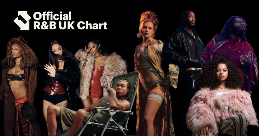Official R&B UK Chart banner featuring a collage of R&B artists against a black background